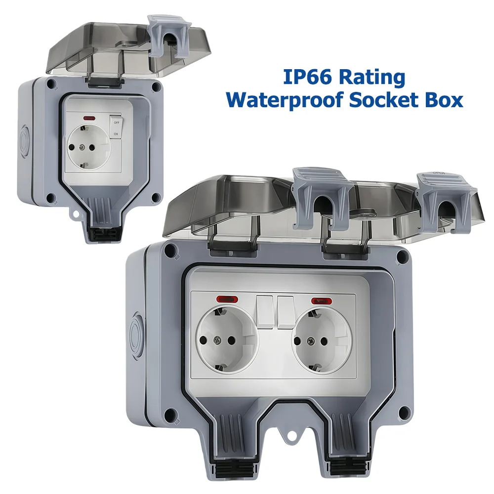 Power Switch Outdoor - European-Style Outdoor Socket with Switch Indicator