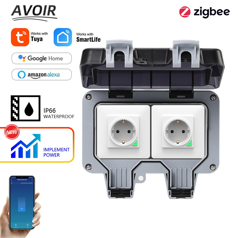 Outdoor Power Outlet With Remote Control - Avoir Tuya Zigbee Electrical Sockets IP66