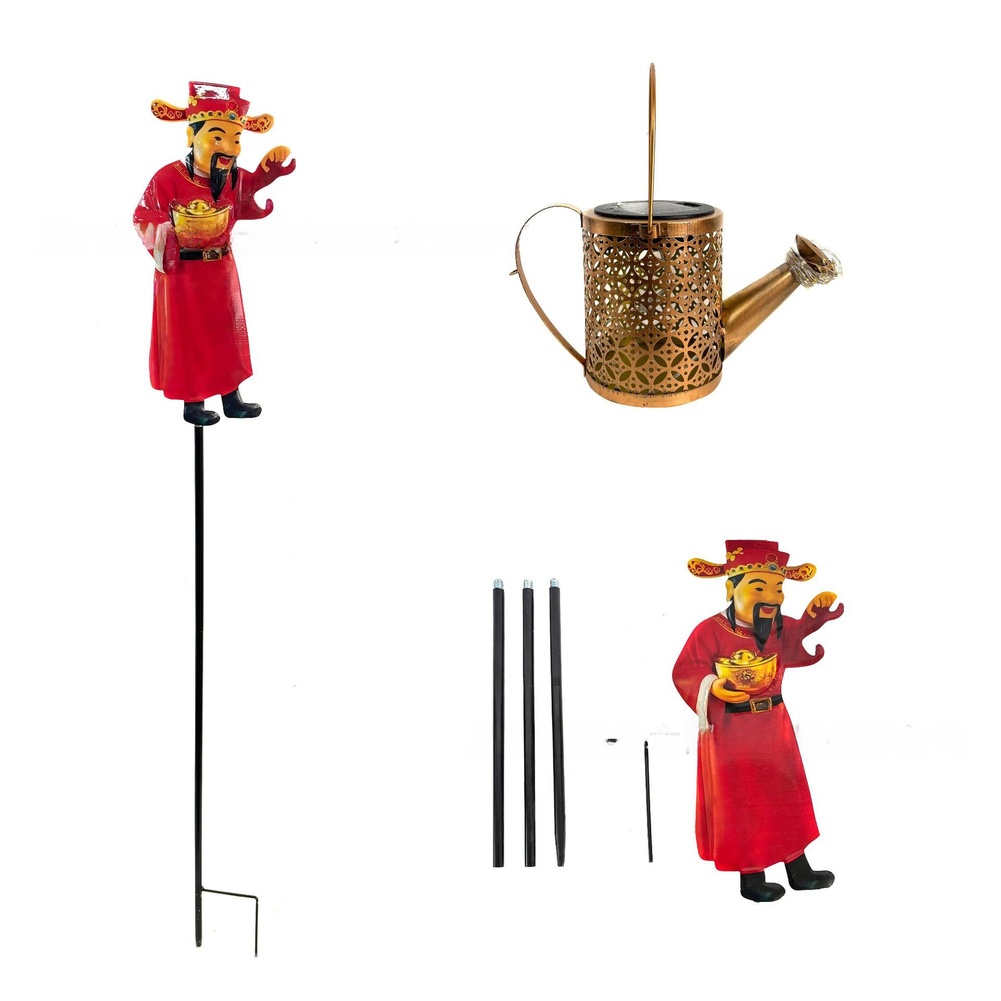 Red Metal Solar Powered Wateri - Outdoor Yard Power Stake 评论和价格