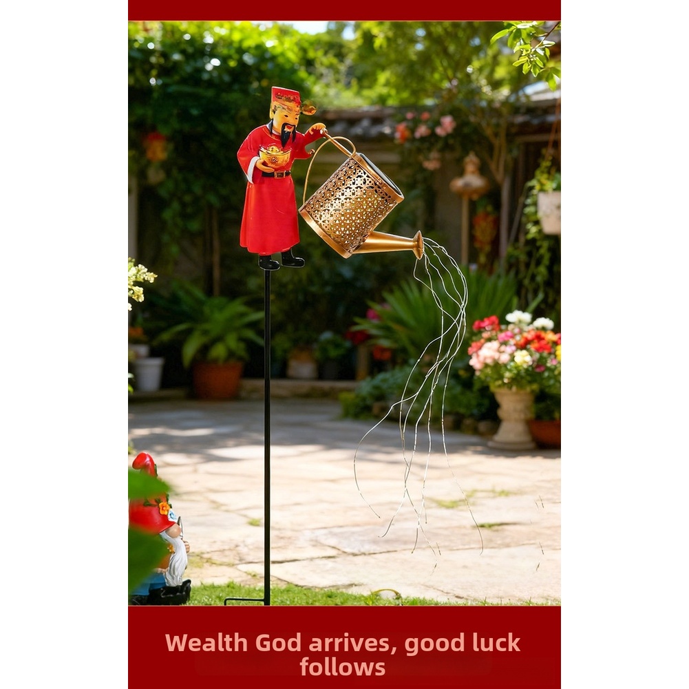 Red Metal Solar Powered Wateri - Outdoor Yard Power Stake 评论和价格
