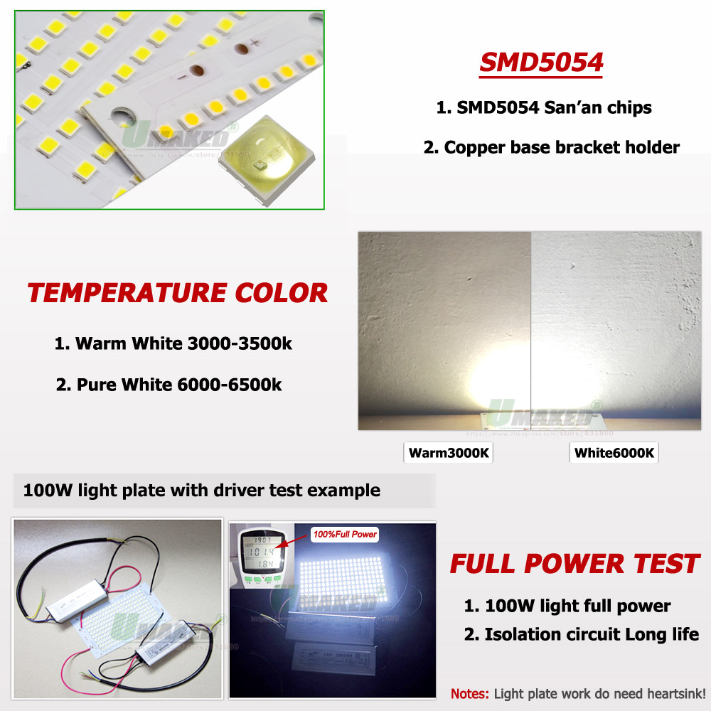 5PC LED PCB SMD5054 Floodlight - Outdoor Power Source 评论和价格