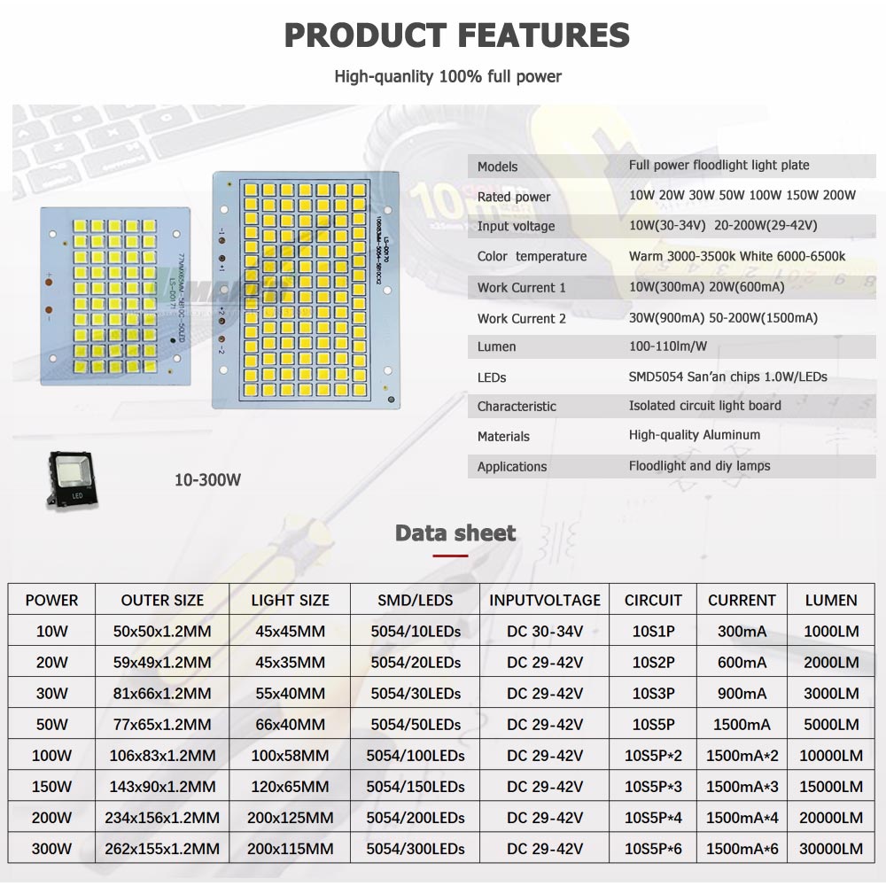 5PC LED PCB SMD5054 Floodlight - Outdoor Power Source 评论和价格