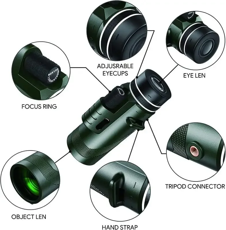 80x100 HD Monocular for Smartp - Outdoor Power Point 评论和价格